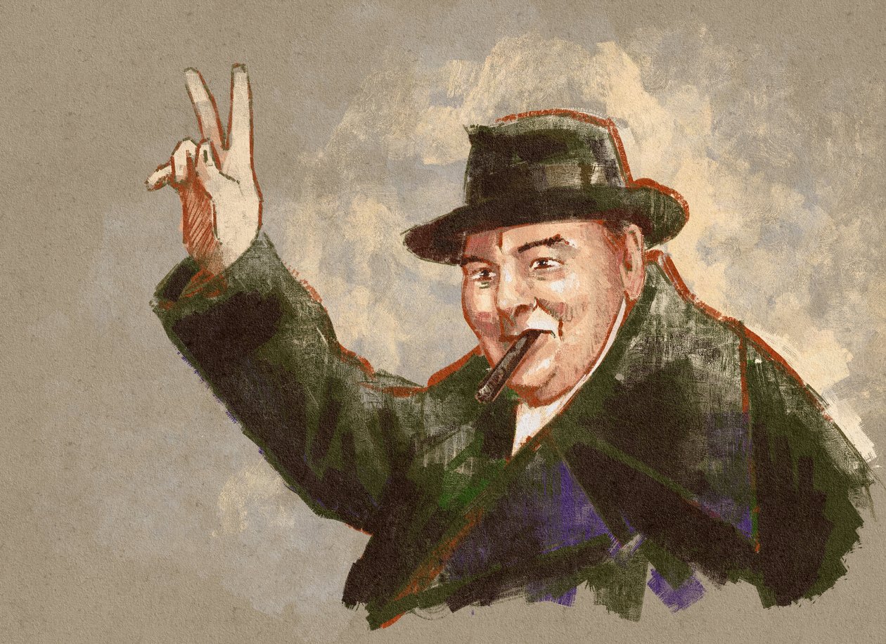 Portrait of Sir Winston Leonard Spencer Churchill (illustration) by Alessandro Lonati