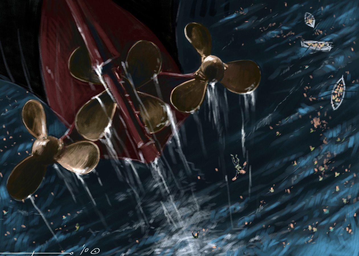 View of the helices of the transatlantic liner Titanic at the time of the sinking on 14 and 15 April 1912 by Alessandro Lonati