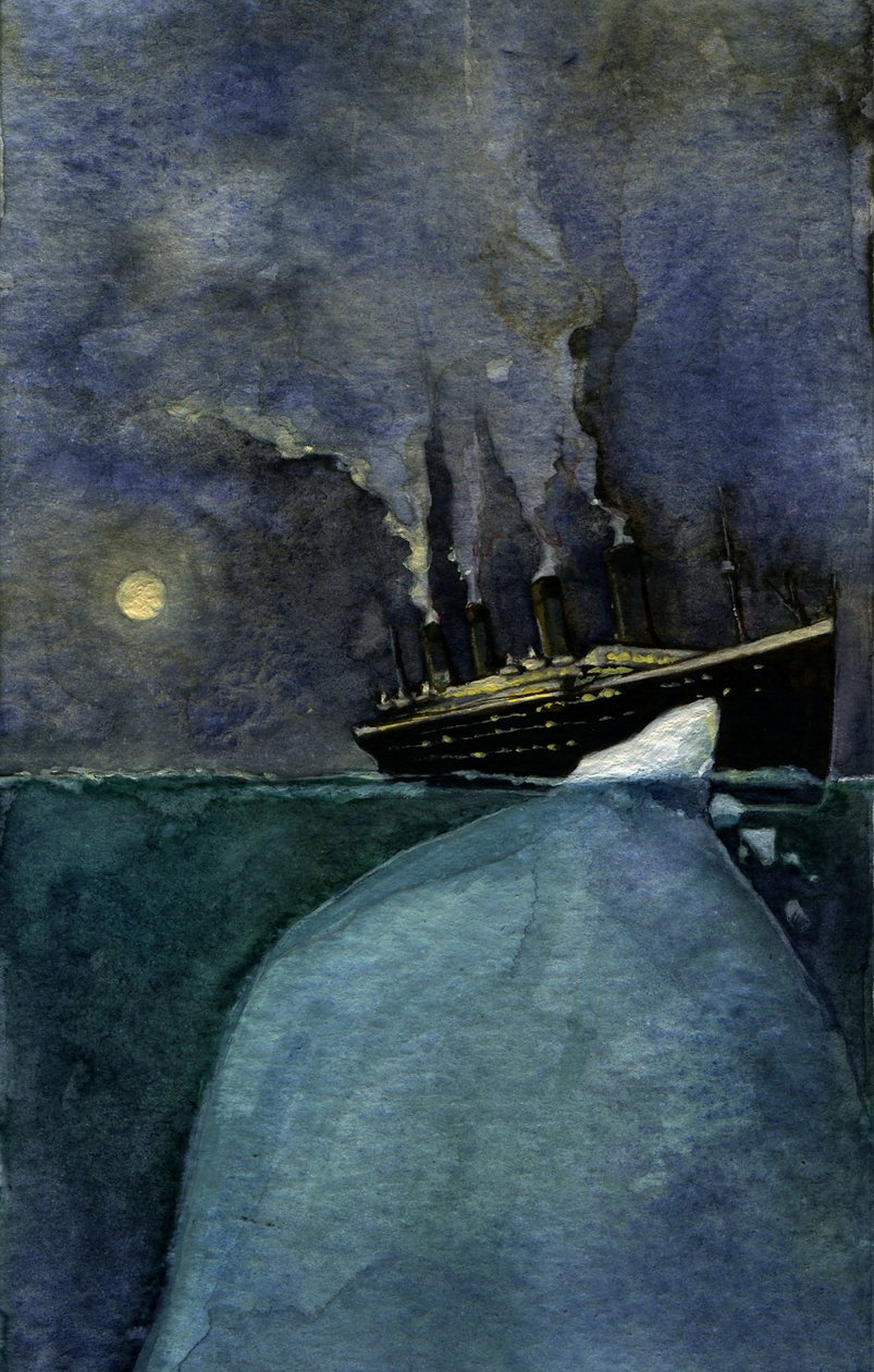 View of the transatlantic liner Titanic at the time of the sinking on 14 and 15 April 1912, caused by the collision with an iceberg by Alessandro Lonati