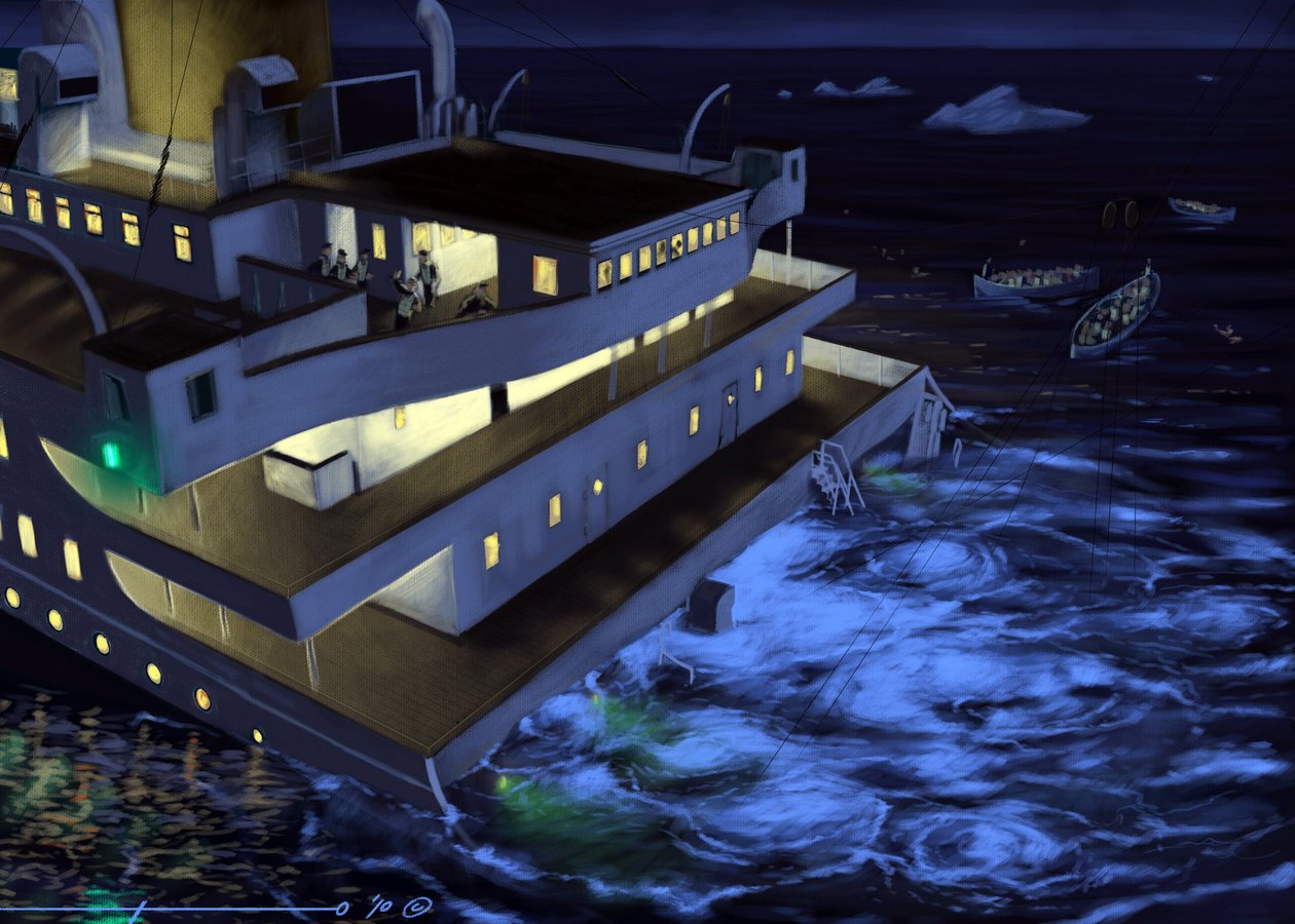 View of the transatlantic liner Titanic at the time of the sinking on 14 and 15 April 1912 by Alessandro Lonati