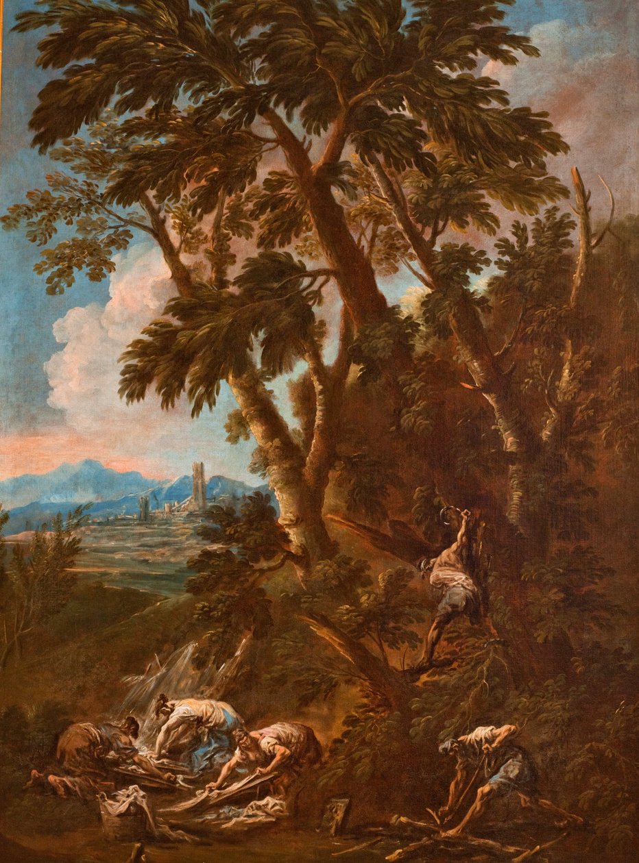 Landscape with Washerwomen and Woodcutters by Alessandro Magnasco