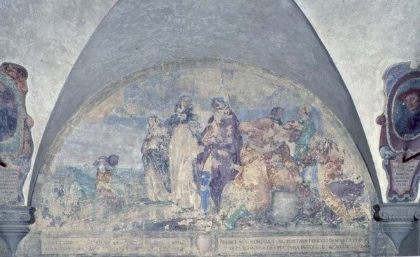 St. Antoninus Preaches to a Merchant whom He Saved from a Terrible Storm, lunette by Alessandro Tiarini