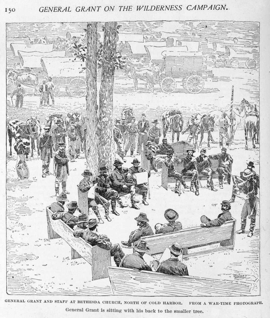 General Grant and Staff at Bethesda Church, North of Cold Harbour, engraved by J.W. Taber (fl.1850-1928) from a photograph, illustration from 