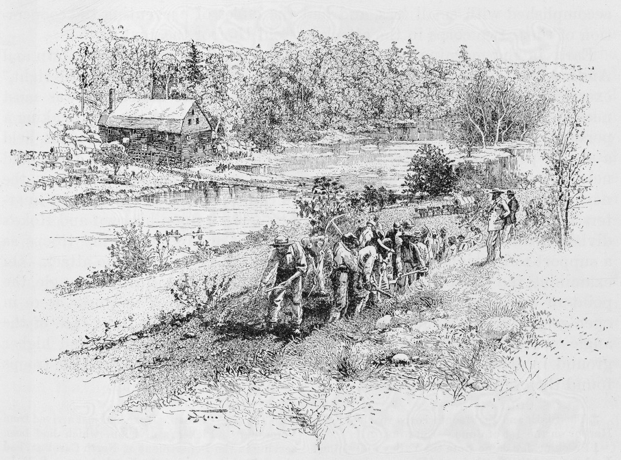 Jericho Mills: Union engineer corps at work, engraved by Harry Fenn from a photograph, illustration from 