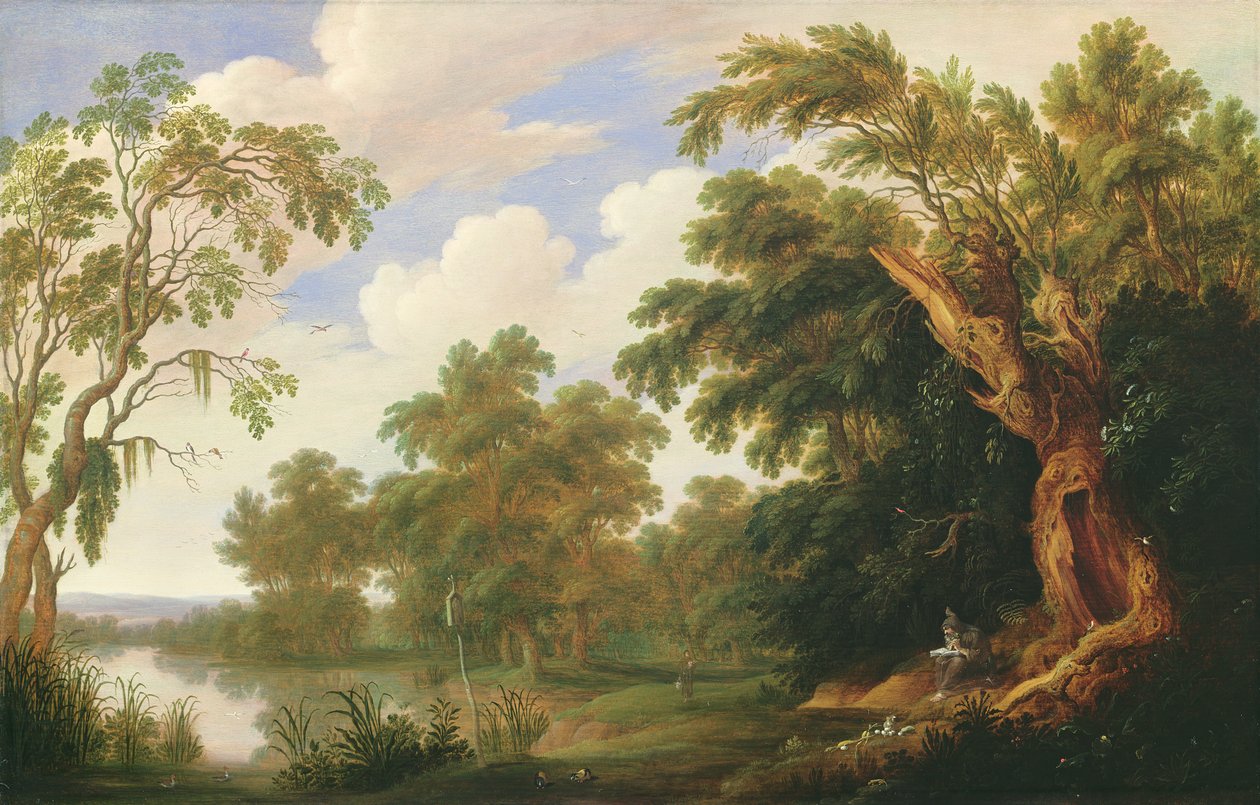 St. Paul visiting St. Anthony in a wooded landscape by Alexander Keirincx