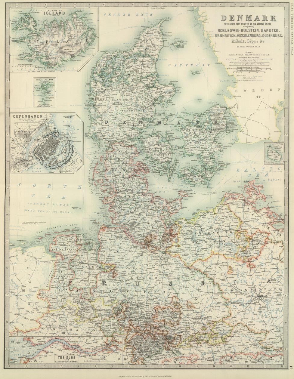 Denmark with Northwest Portion of the German Empire by Alexander Keith Johnston
