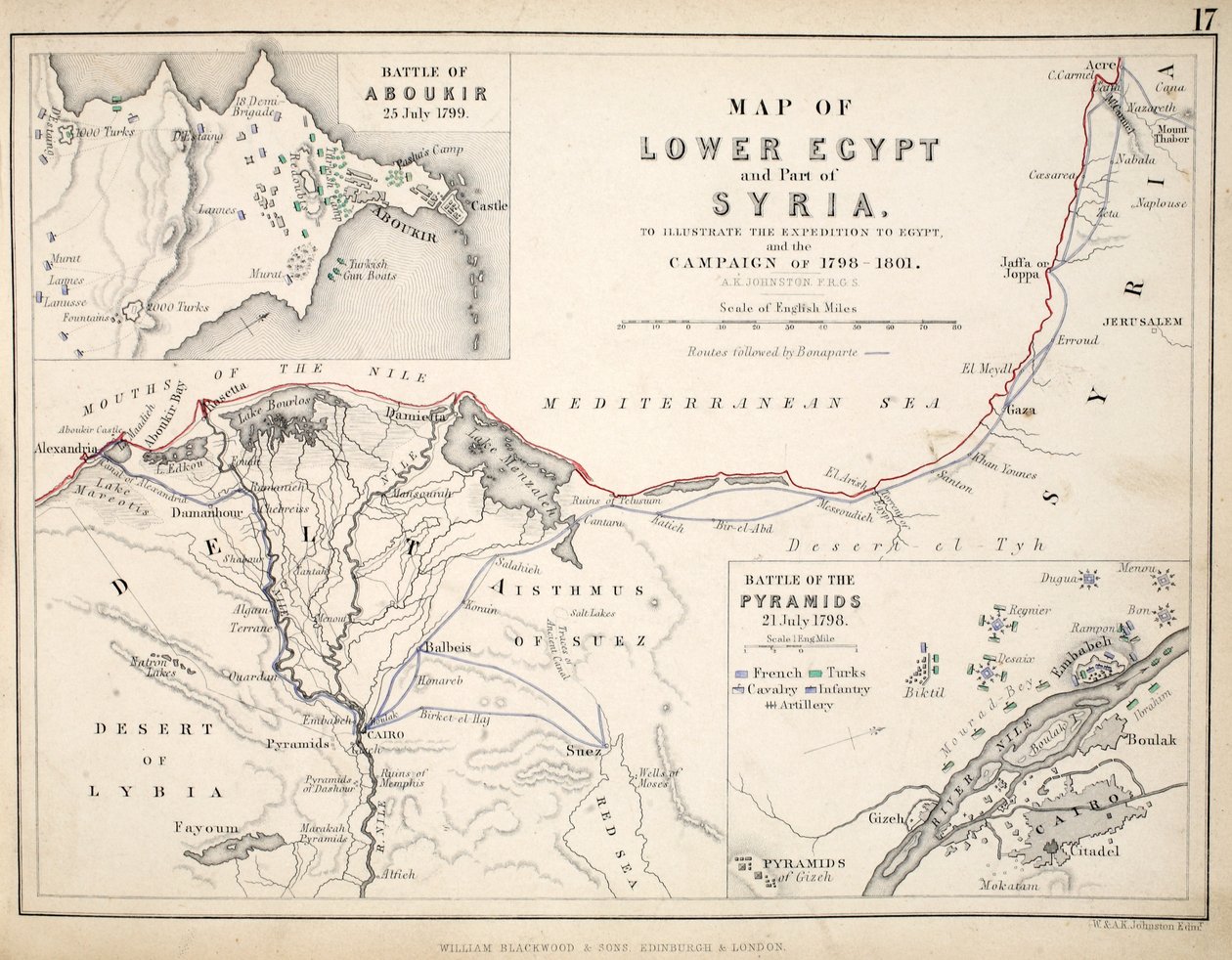 Map of Lower Egypt and part of Syria, published by William Blackwood and Sons by Alexander Keith Johnston