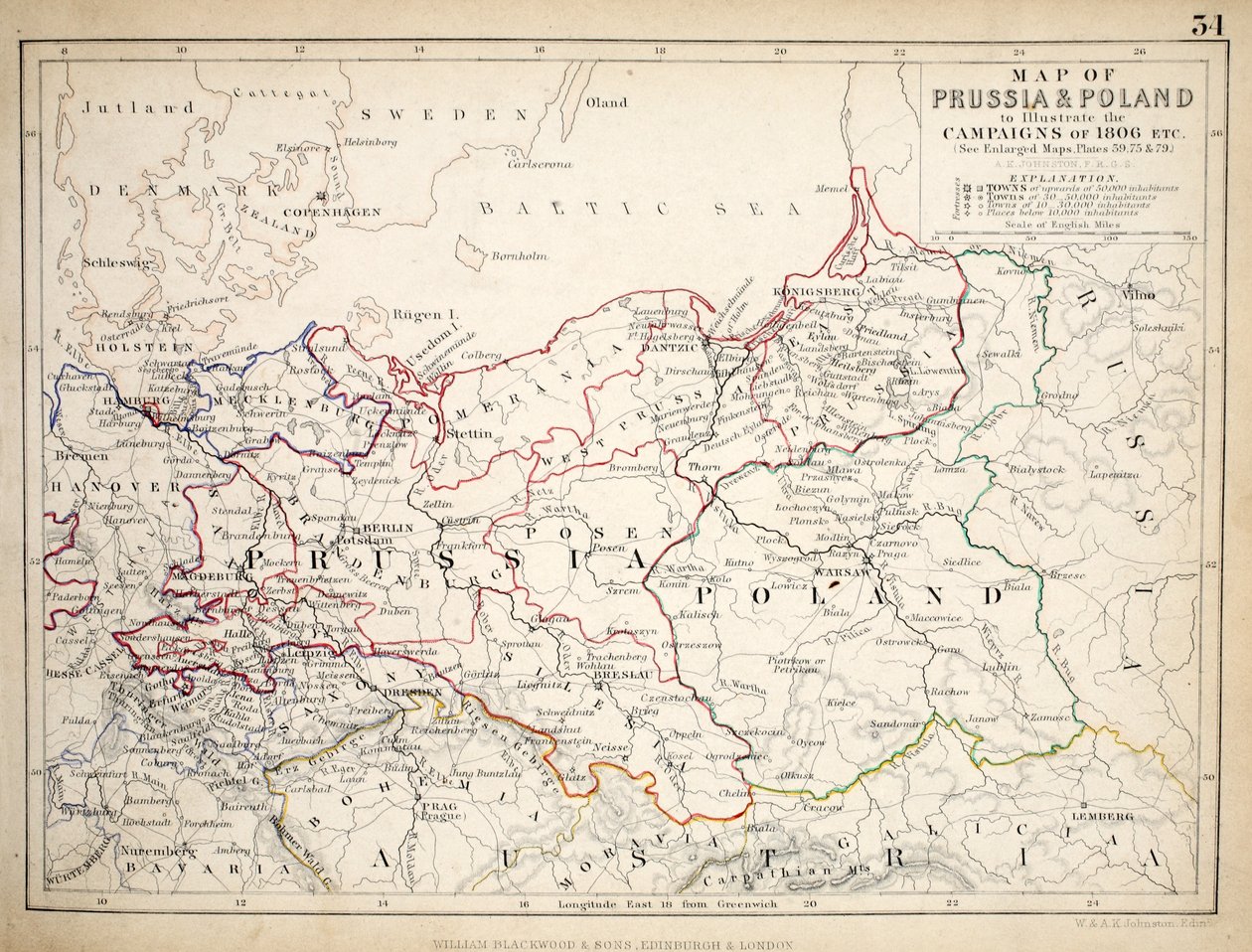 Map of Prussia and Poland, published by William Blackwood and Sons, Edinburgh and London, 1848 by Alexander Keith Johnston