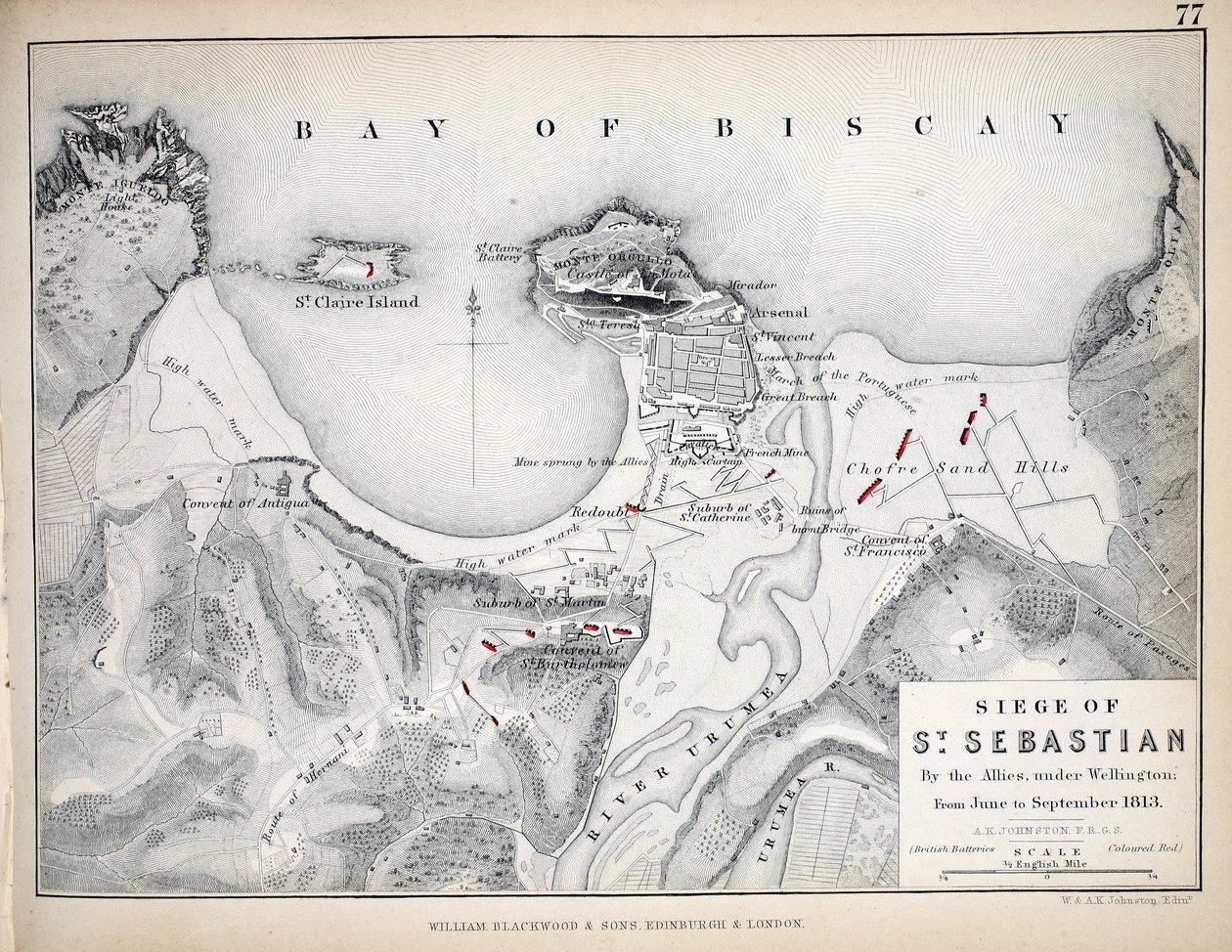 Map of the Siege of St Sebastian, published by William Blackwood and Sons, Edinburgh and London, 1848 by Alexander Keith Johnston