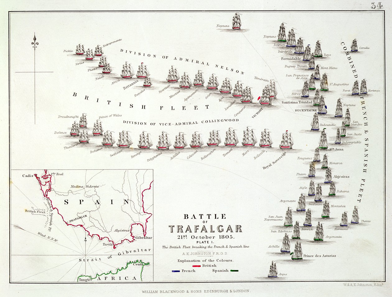 The Battle of Trafalgar, 21st October 1805, The British Breaking the French and Spanish Line by Alexander Keith Johnston
