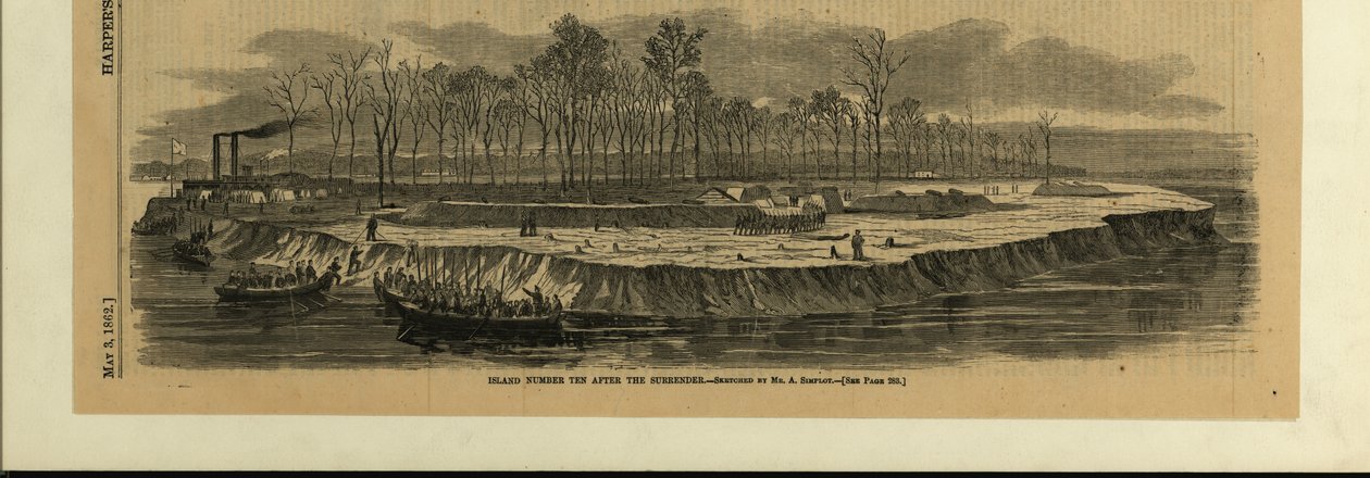 Print of Several Rowboats Full of Soldiers Disembarking onto River Island by Alexander Simplot