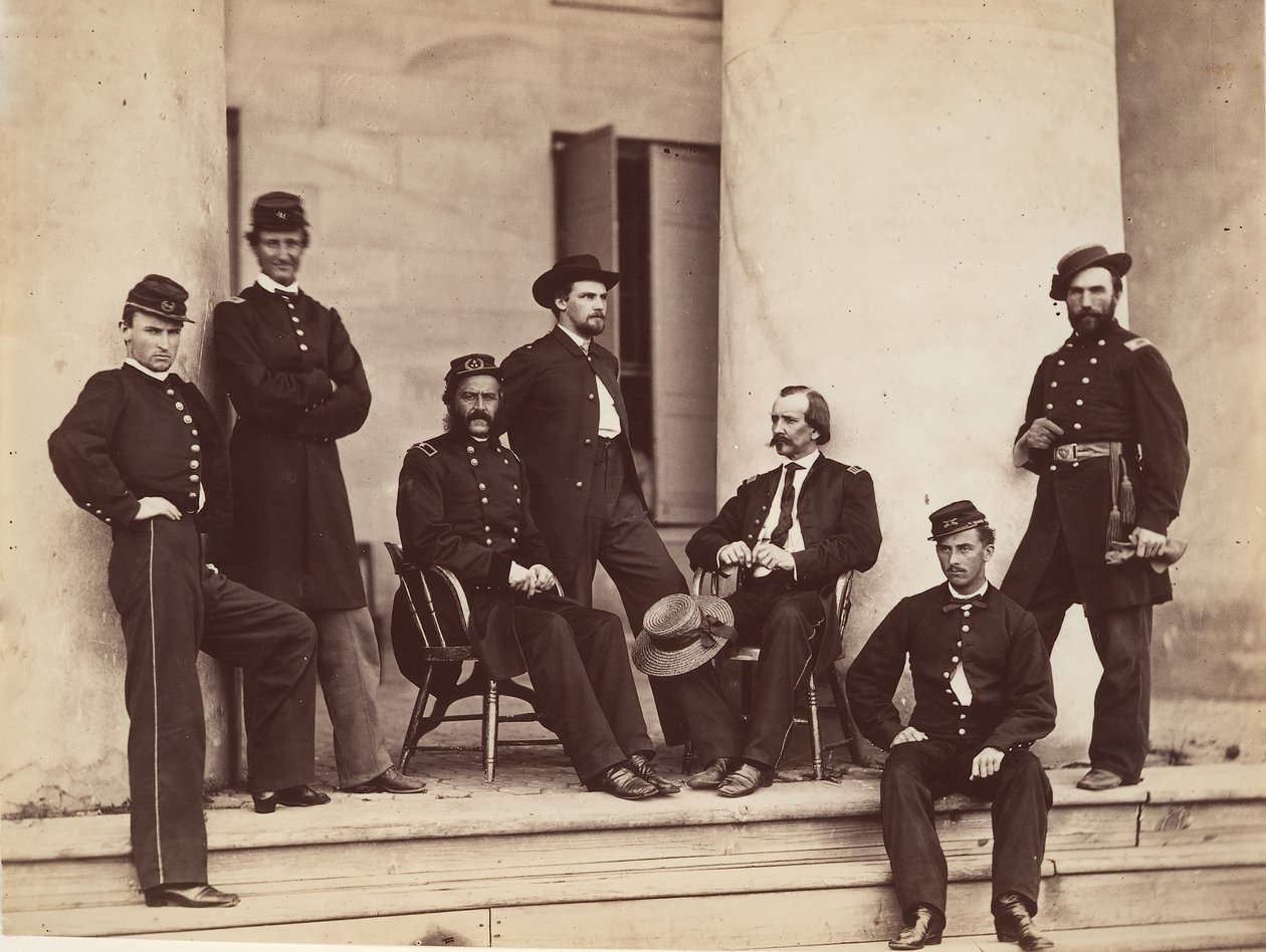 Brigadier General Gustavus A. DeRussy and Staff on Steps of Arlington House, Arlington... by Alexander Gardner