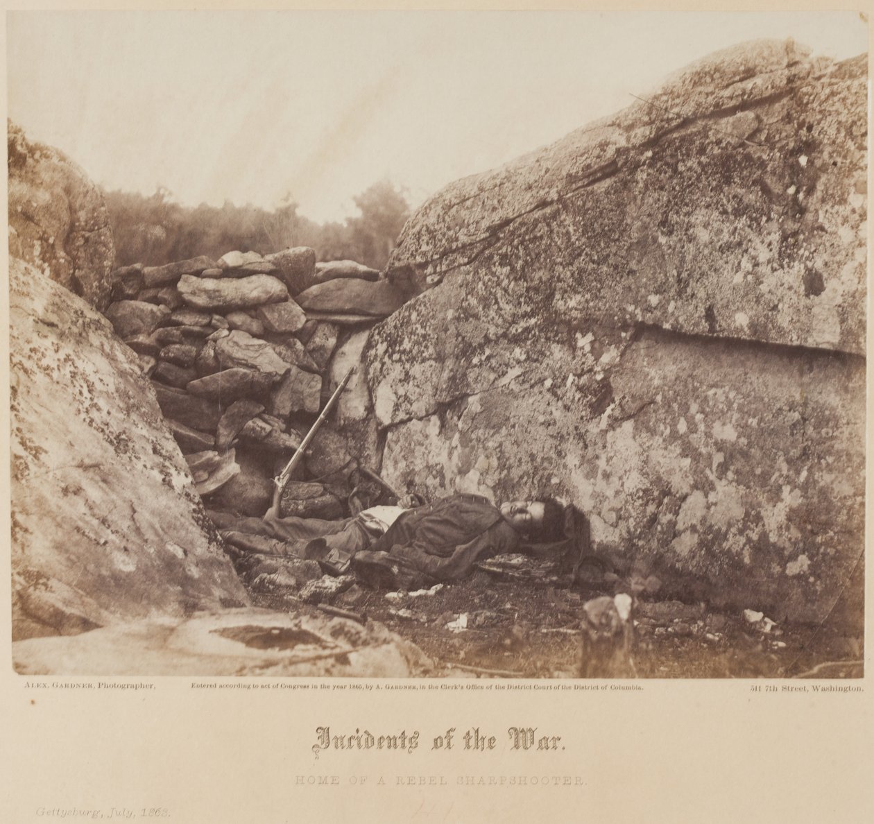 Home of a Rebel Sharpshooter, Gettysburg, July by Alexander Gardner