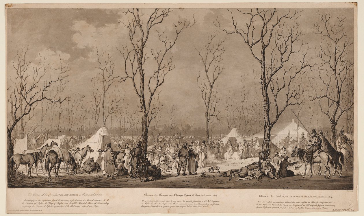 Bivouac of the Cossacks at the Avenue des Champs-Elysées in Paris on March 1814 by Alexander Ivanovich Sauerweid