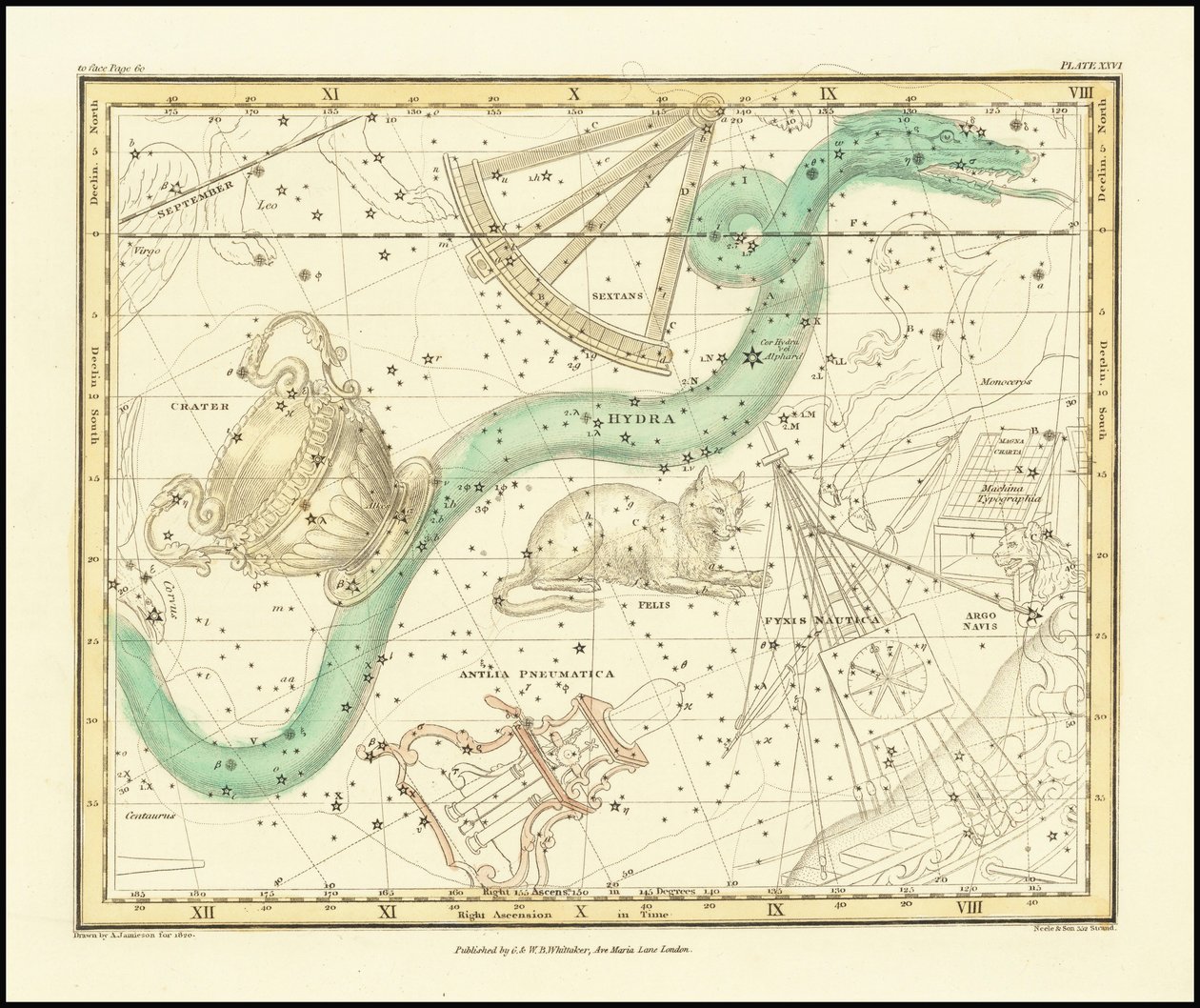 1822 - Hydra Sextans Felis and Crater by Alexander Jamieson