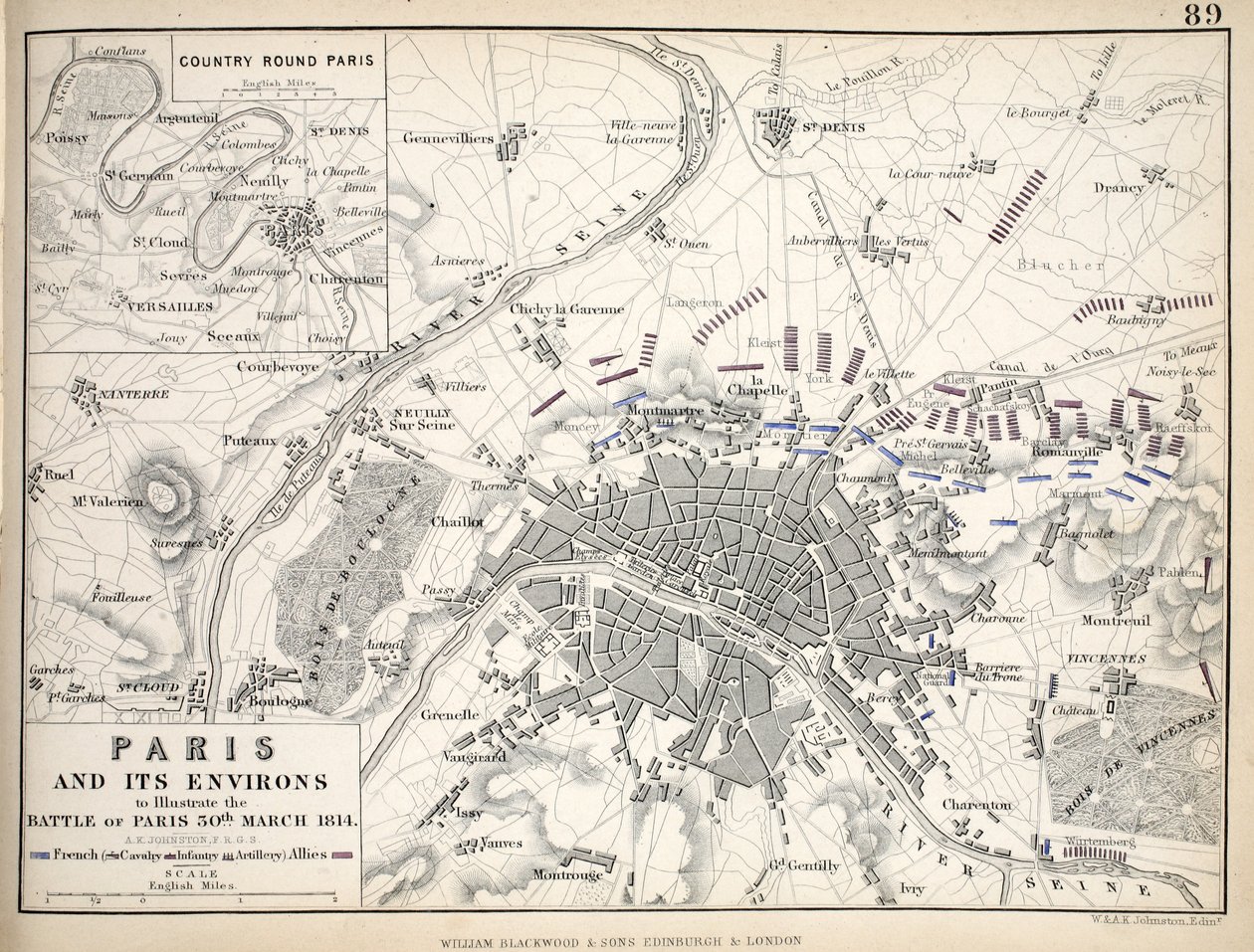 Map of Paris and Its Environs, Published by William Blackwood and Sons, Edinburgh & London by Alexander Keith Johnston