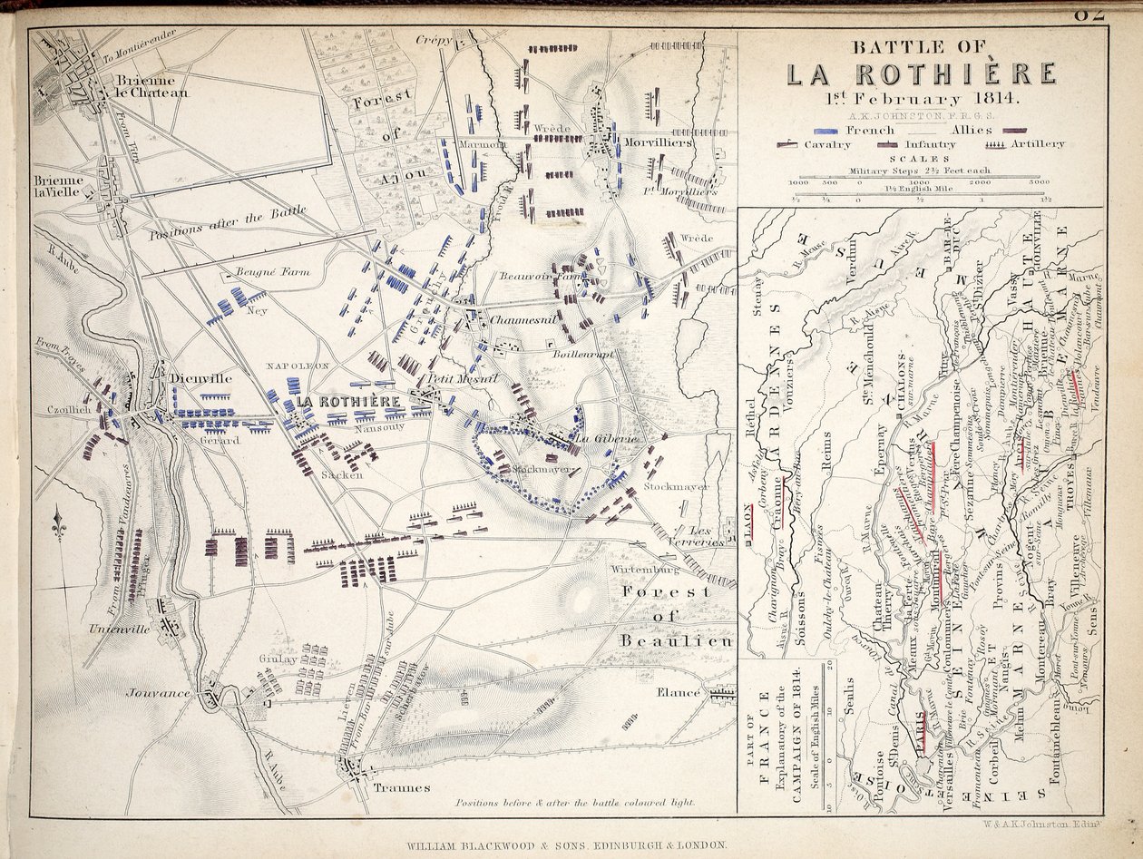Map of the Battle of La Rothiere, published by William Blackwood and Sons, Edinburgh and London, 1848 by Alexander Keith Johnston