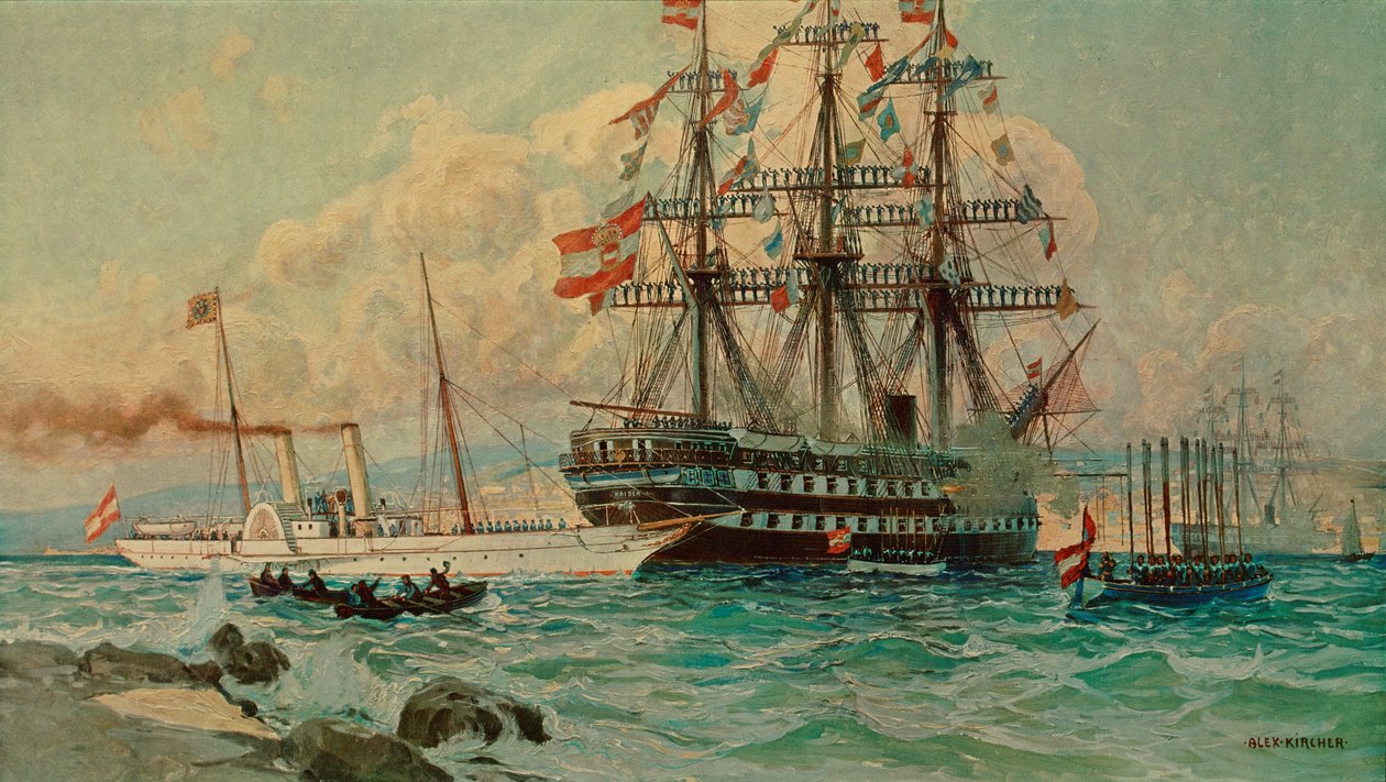 The Austrian Yacht Fantasie and the Liner Kaiser by Alexander Kirchner