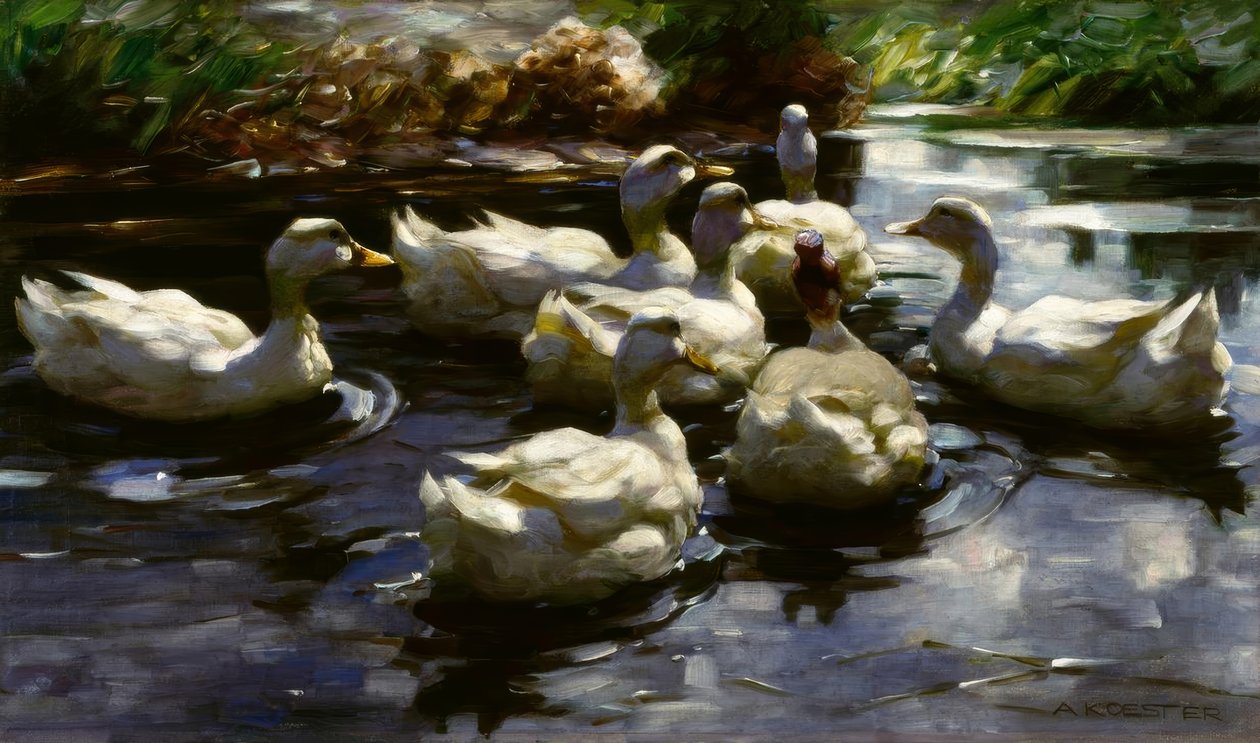 A. Koester, Ducks in the Pond by Alexander Köster