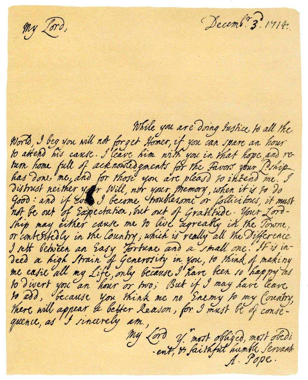 Letter from Alexander Pope to Charles Montagu, 3rd December 1714 by Alexander Pope