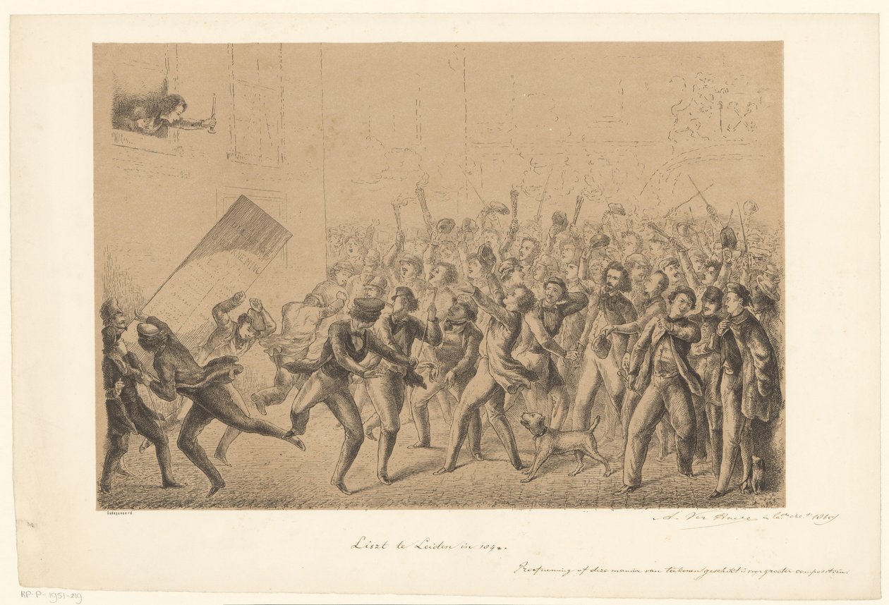 Celebrating Students Greet Their Idol Franz Liszt (Liszt in Leiden in 184*) (From the Past) by Alexander Ver Huell (signed by artist)