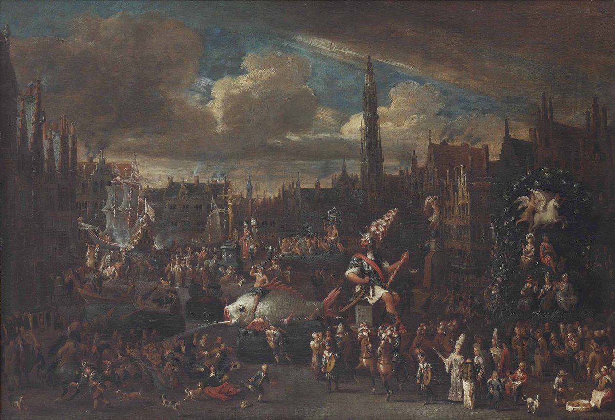 The Ommegang in Antwerp at the Meir by Alexander van Bredael