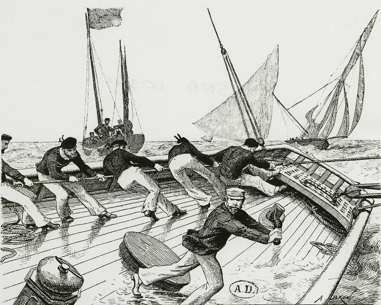 Sailing race: The turn of the Boat-Buoy - drawing, Bibl. des Arts Deco by Alexandre Brun