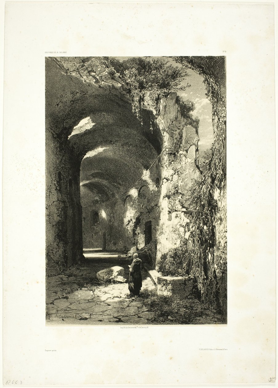 Ruin of an Amphitheatre at Pouzzoles (Kingdom of Naples) (plate 9 from Oeuvres de A. Calame) by Alexandre Calame