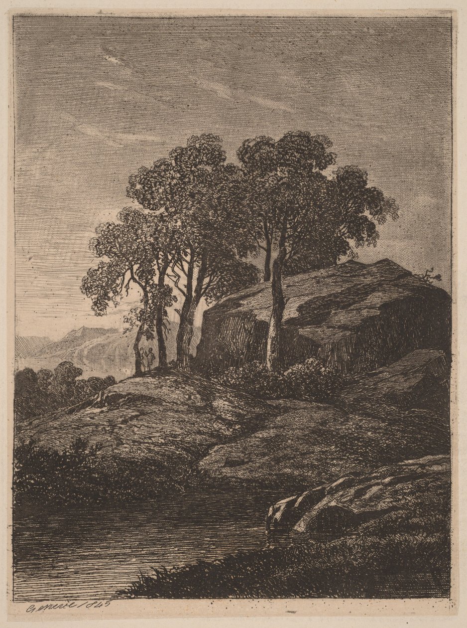Trees by a Rock by Alexandre Calame
