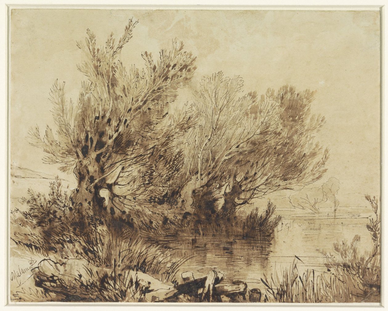 Willows by a Lake in Gently Rolling Terrain by Alexandre Calame