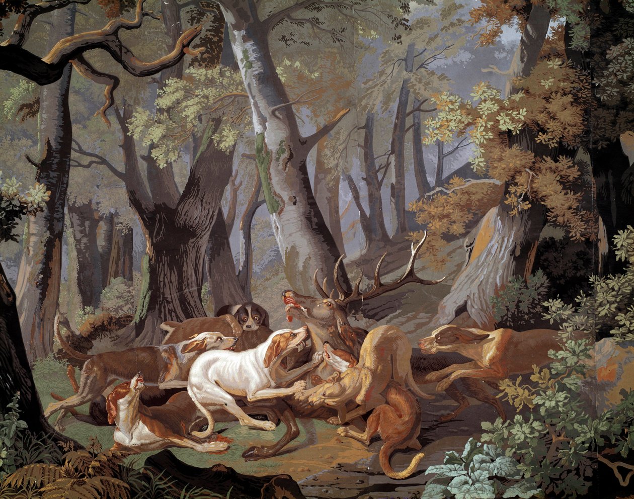 Stag Hunting Dussy wallpaper after a painting by Alexandre-Francois Desportes by Alexandre Francois Desportes