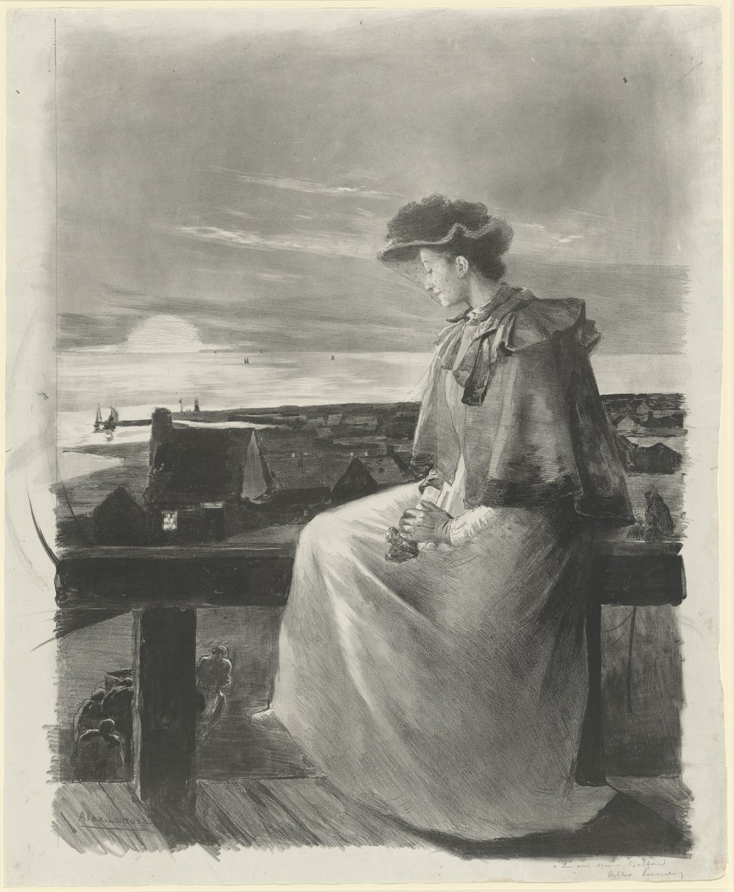 Reverie: Young Woman Sitting by the Sea by Alexandre Lunois
