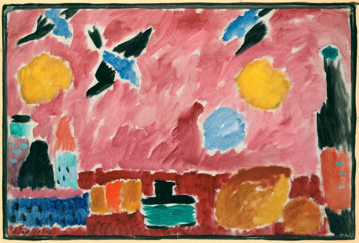 With Red Swallow-Patterned Wallpaper by Alexej von Jawlensky