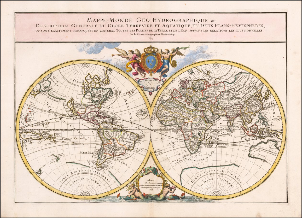 1699 Map of the World by Alexis Hubert Jaillot