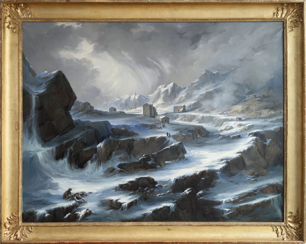 The Col du Grand Saint Bernard, a Romantic Scene Depicting the Snow Mountain Pass by Alexis Nicolas Noël