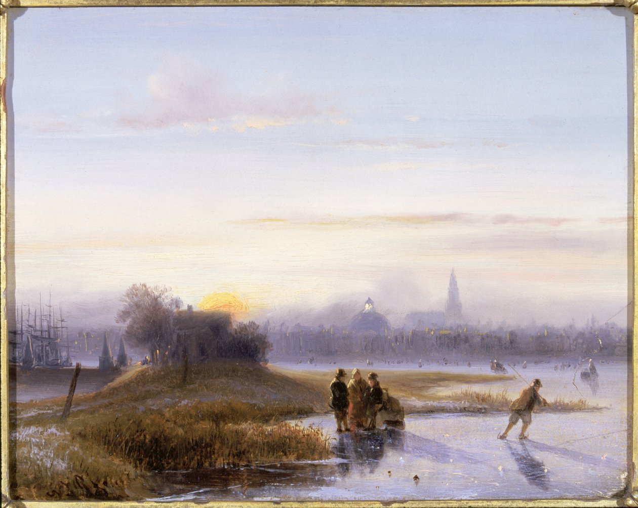 River Scene with Skaters by Alexis de Leeuw