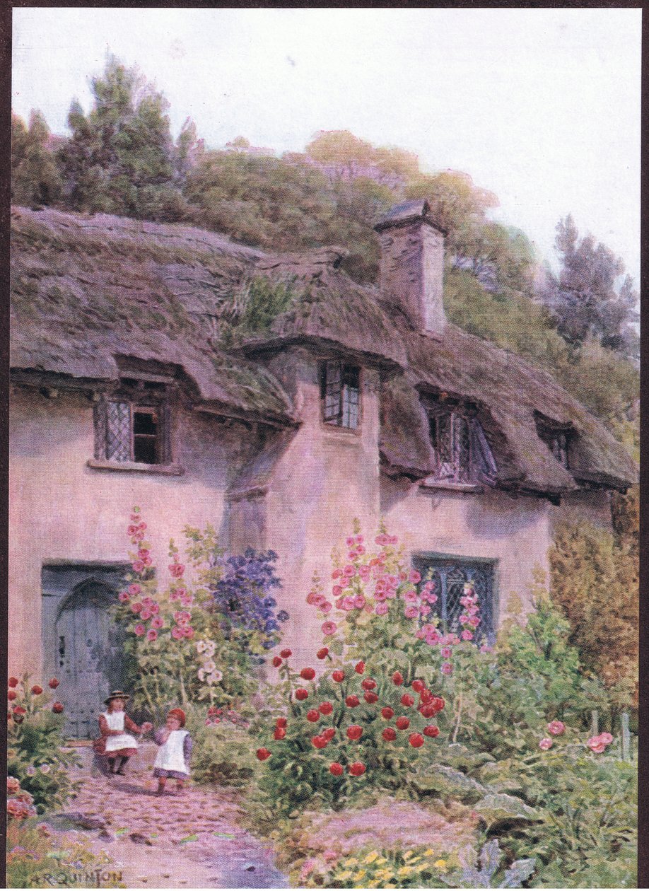 Cottage garden, Selworthy, Somerset, from The Cottages and the Village Life of Rural England published by Dent & Sons Limited, 1912 by Alfred Robert Quinton