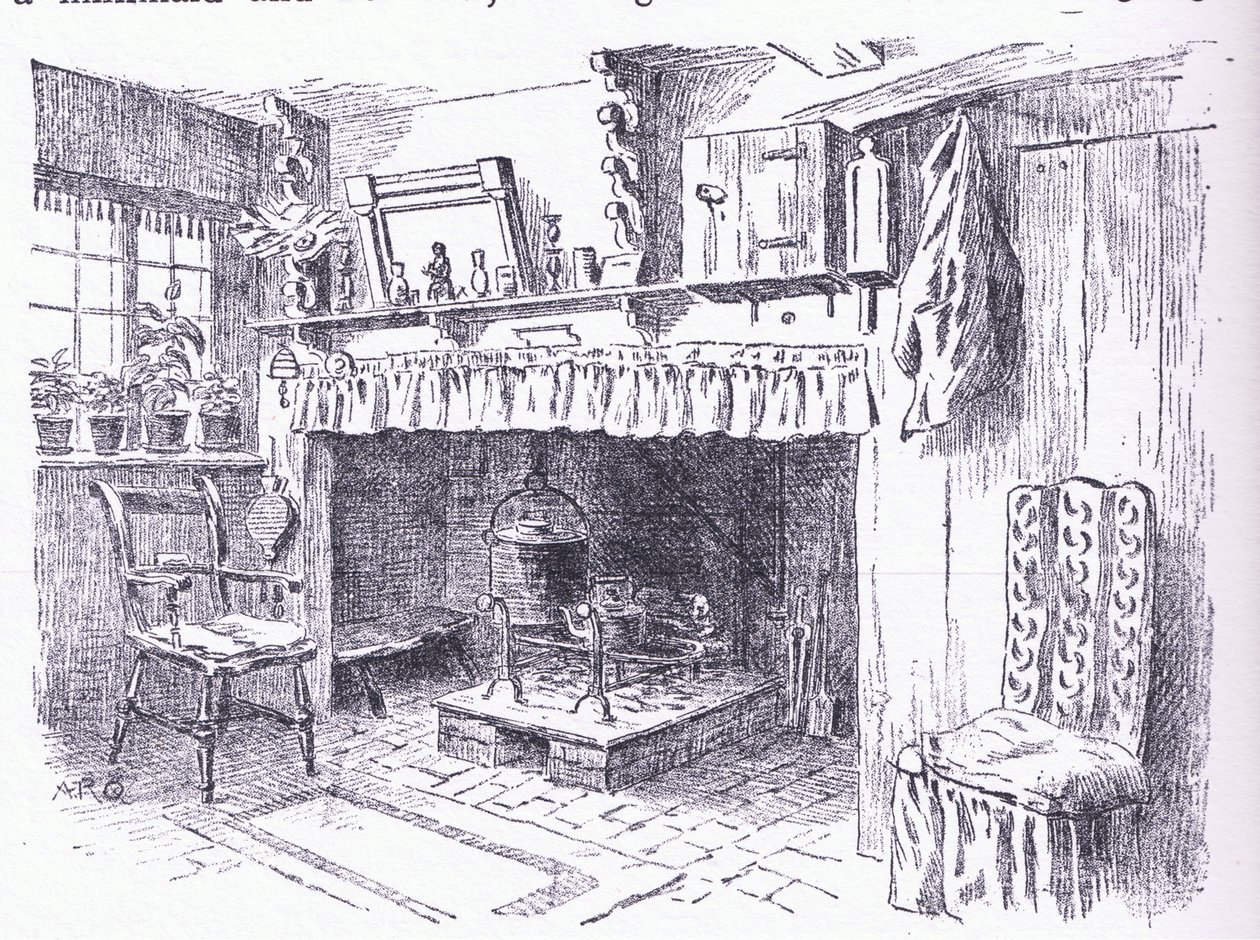 Interior of a Surrey cottage, from The Cottages and the Village Life of Rural England published by Dent & Sons Limited, 1912 by Alfred Robert Quinton