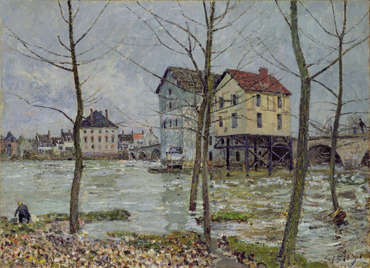 The Mills at Moret-sur-Loing, Winter, 1890 by Alfred Sisley