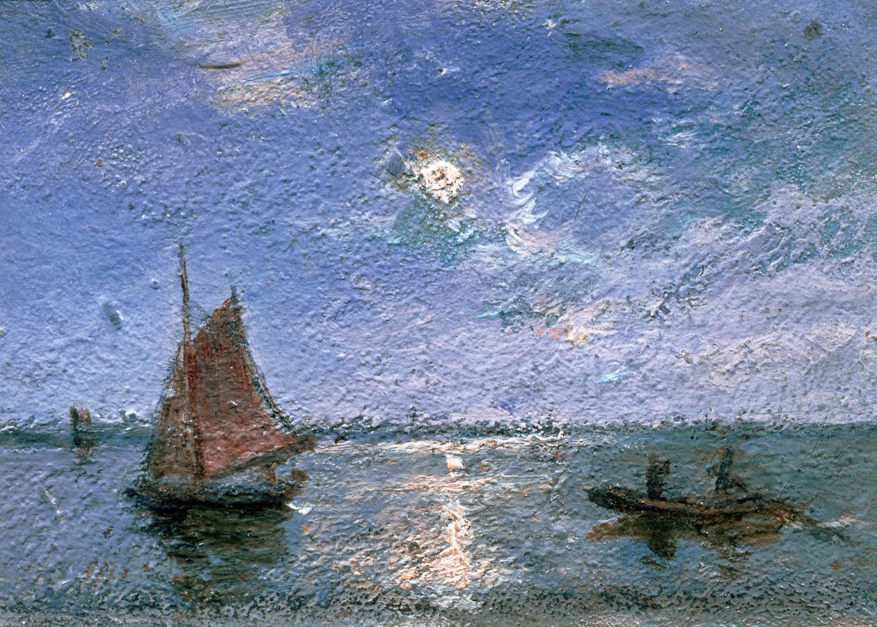 Fishing Boats by Moonlight by Alfred Wahlberg