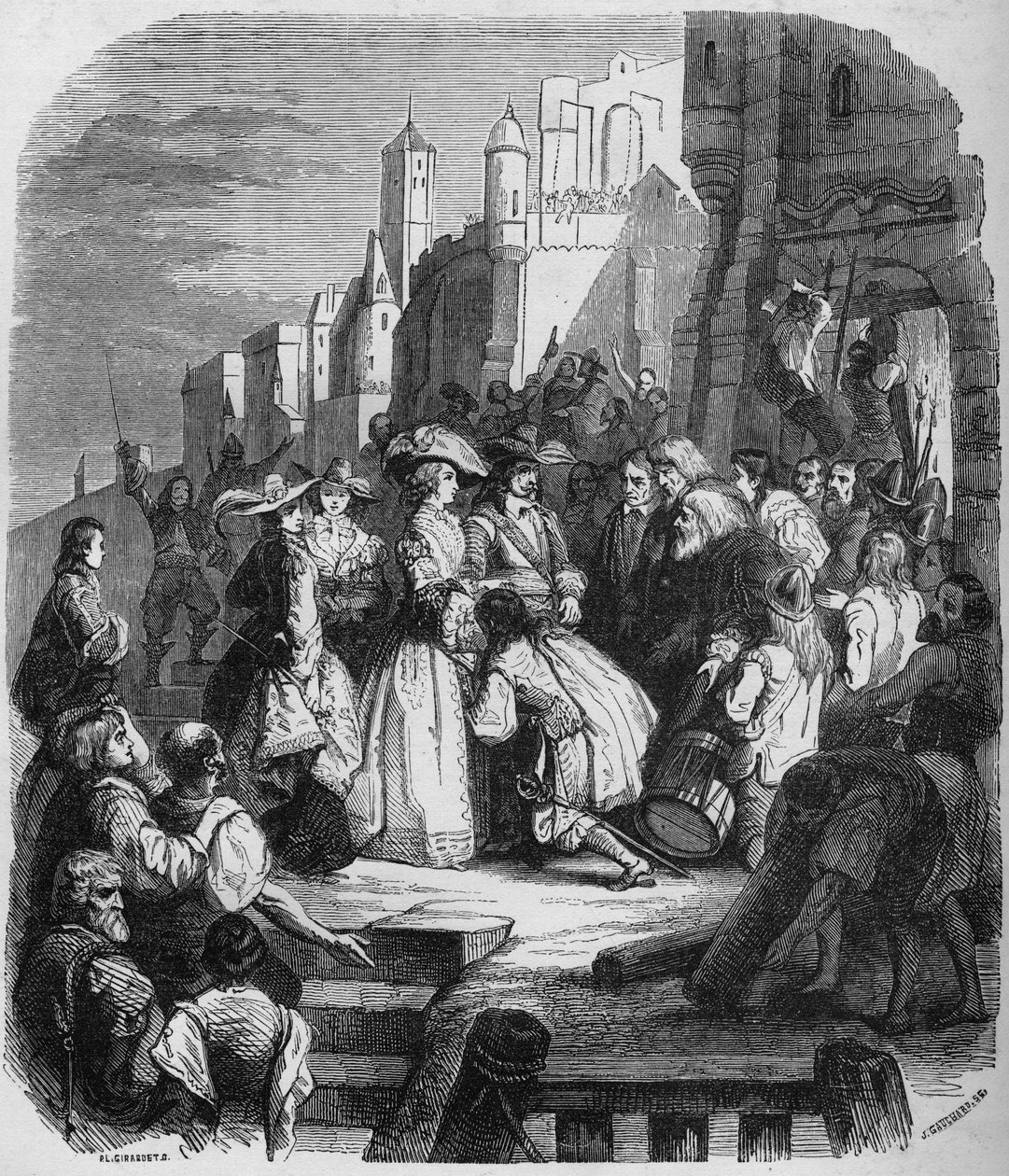 Mademoiselle de Montpensier entered Orleans during the Fronde on 27 March 1652. Engraving after the painting by Alfred Johannot (1800-1837) by Alfred (after) Johannot