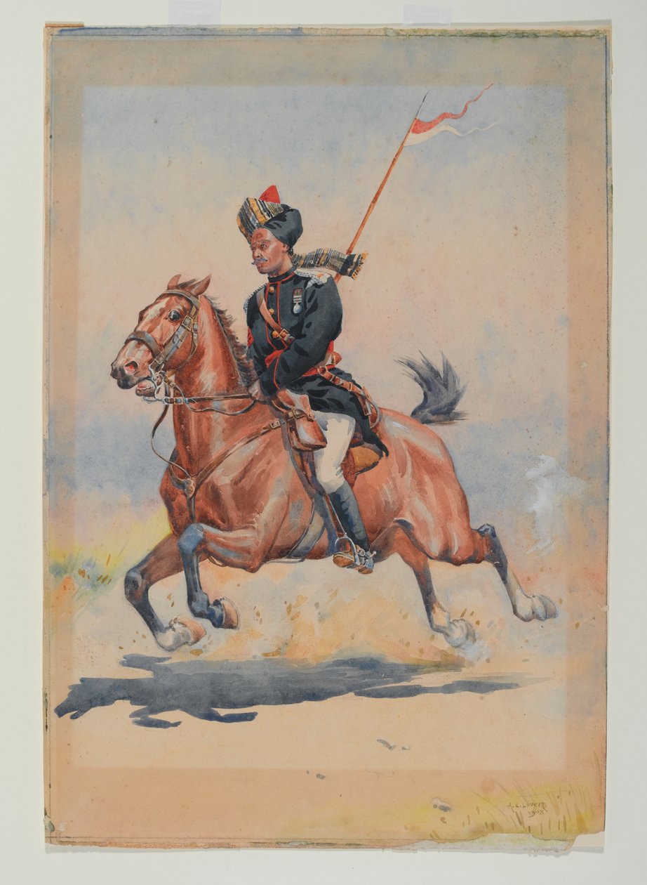 A Jat Sowar of the 6th Cavalry mounted, galloping, with slung lance by Alfred Crowdy Lovett