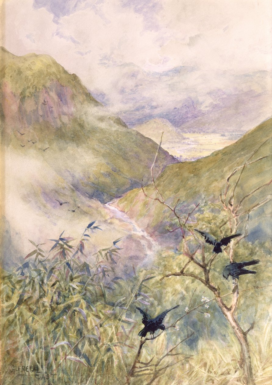 Looking Over the Lilies: The Valley of Nikko Looking Eastwards Towards the Province of Shimo-no-Tsuke by Alfred East