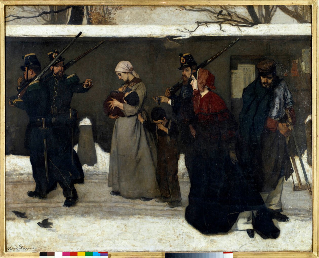 The so-called vagrancy also says the hunters of Vincennes National guards stop families on the street by Alfred Emile Stevens