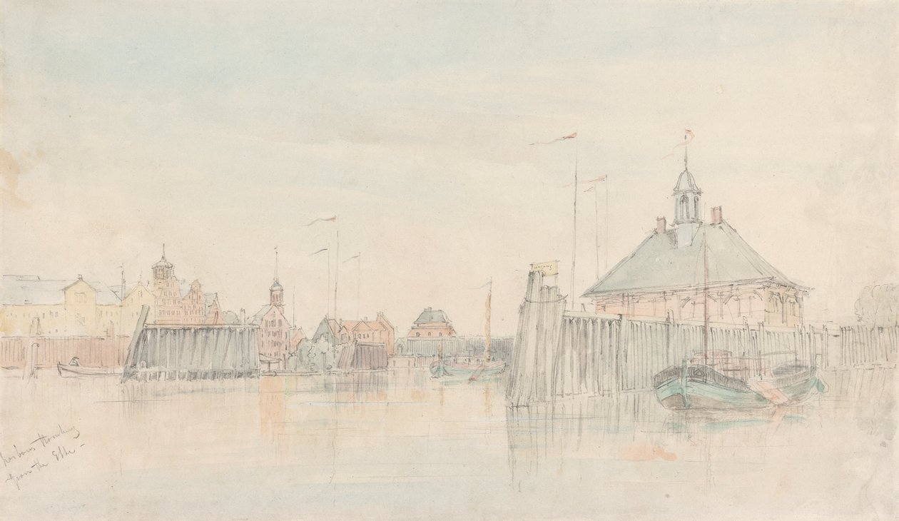 Harbour, Hamburg from the Elbe by Alfred Gomersal Vickers