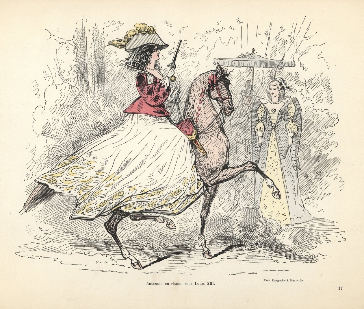 Hunting Costume for a Woman, Era of King Louis XIII of France by Alfred Grevin