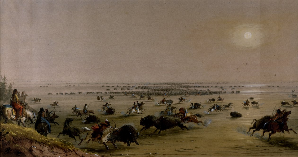 A Surround of Buffalo by Indians by Alfred Jacob Miller