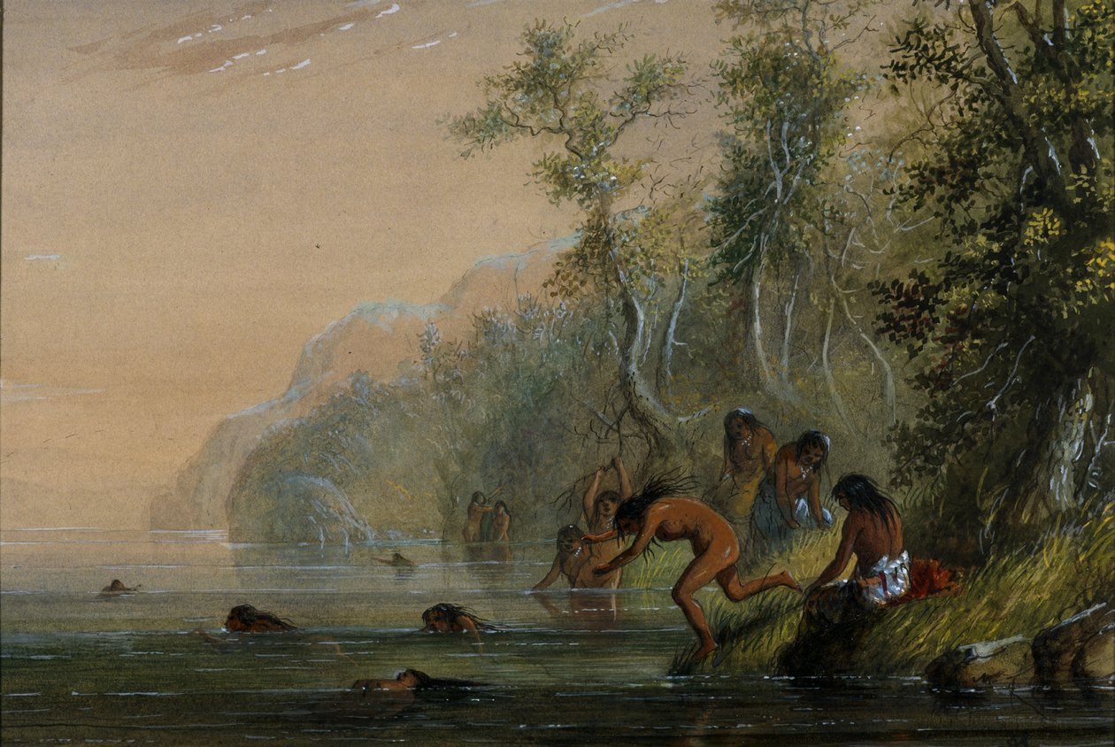 Indian Women: Swimming by Alfred Jacob Miller