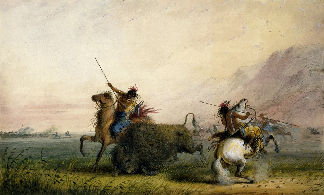Killing Buffalo with the Lance by Alfred Jacob Miller