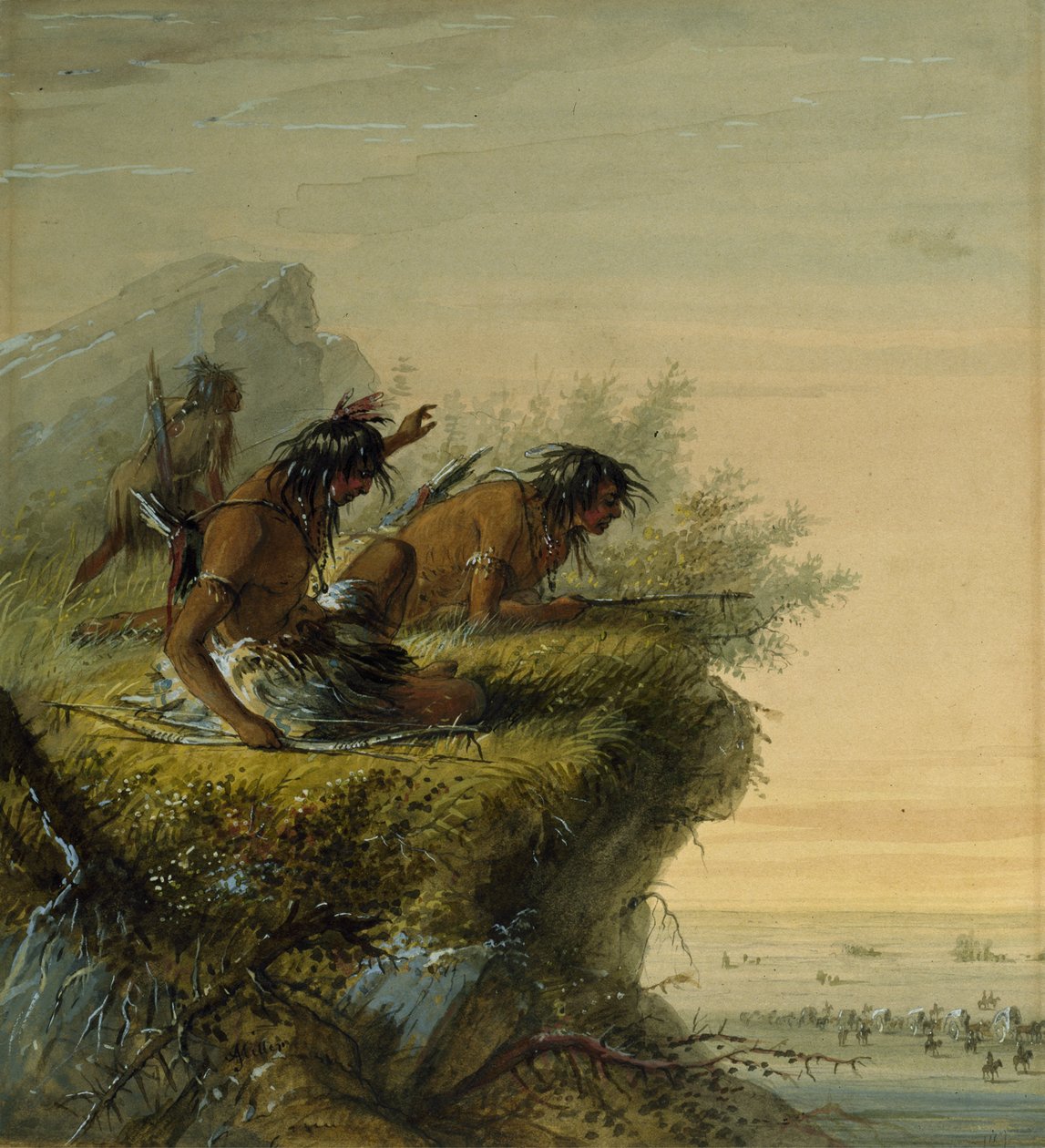 Pawnee Indians Watching the Caravan by Alfred Jacob Miller